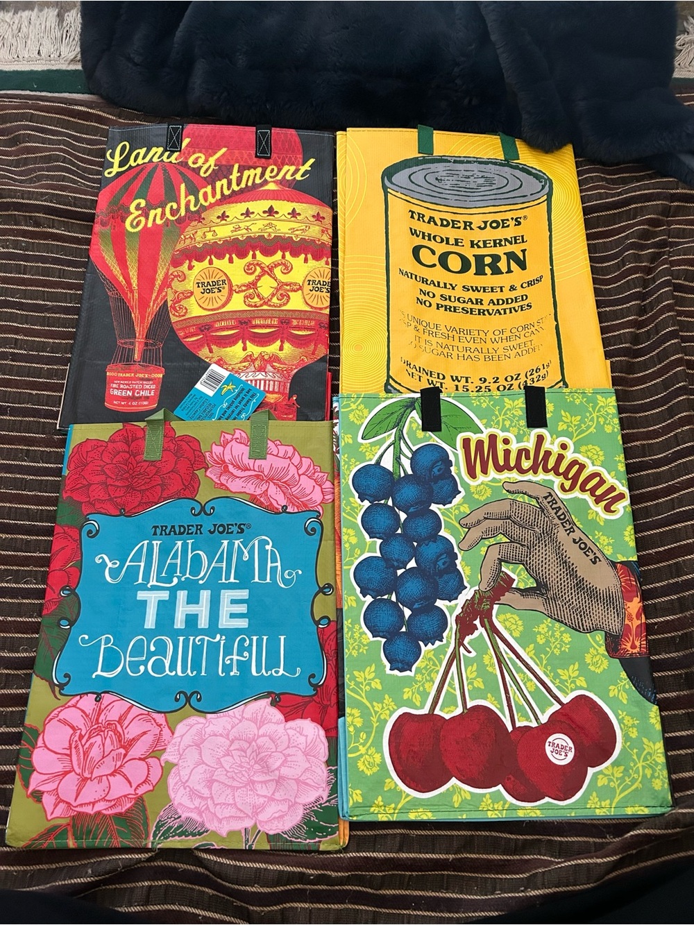 Trader Joe's Reusable Tote Bag Set - Colorful State & Fruit Prints (Multi)
